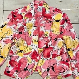 George Stretch Women Y2K Blazer 16 Cropped Stretch Shoulder Pads Floral …
